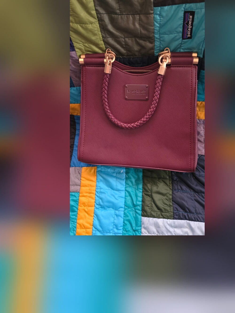 bebe Burgundy Braided-Handle Tote Bag